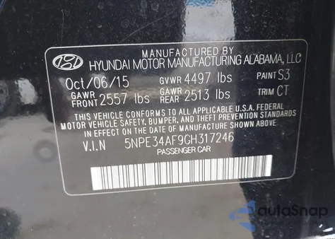 2016 Hyundai Sonata Limited z USA, uszkodzony, nr VIN 5NPE34AF9GH317246